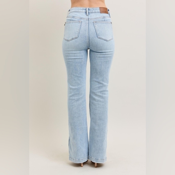 Judy Blue HR Tummy Control Vintage Light Wash Split Hem Slim Bootcut Jeans NEW - Picture 12 of 16